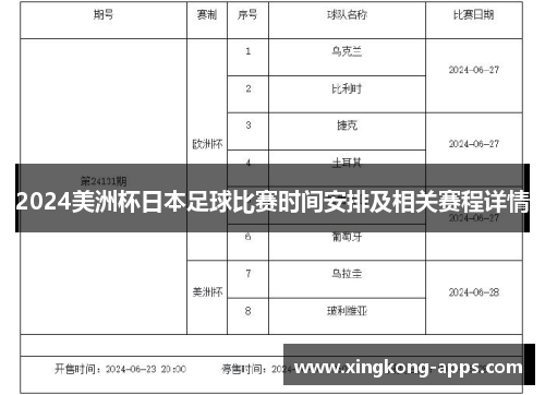 2024美洲杯日本足球比赛时间安排及相关赛程详情